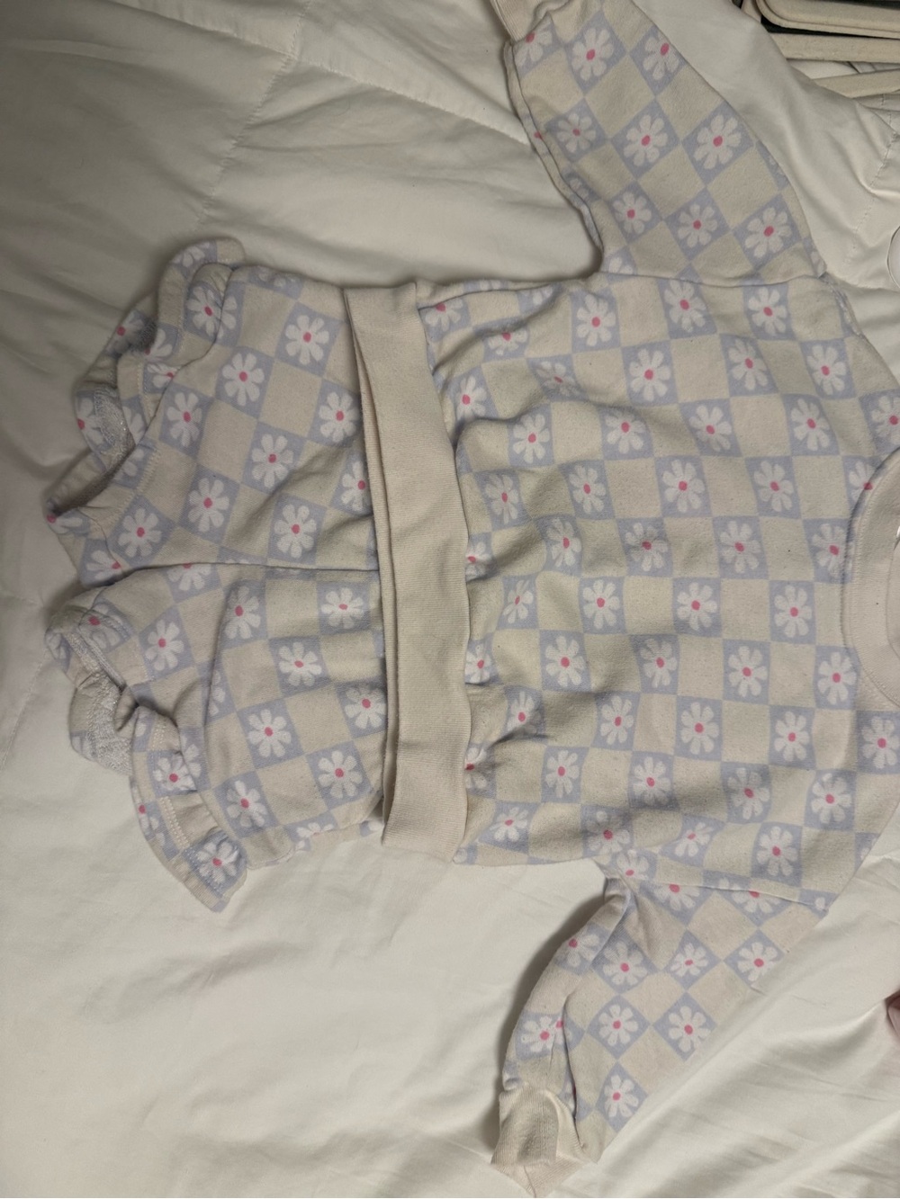 Girls Checkered Daisy Matching Set - Pastel Lavender & Cream